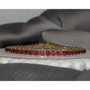 14k Yellow Gold Natural Ruby Tennis Bracelet 11.09G/7in/7.59tcw